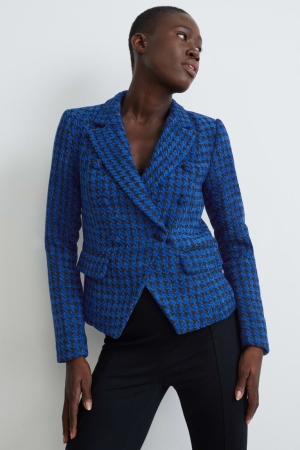 Blazer C&A Chenille Regular Fit Check Femme Bleu Foncé | HR9521364
