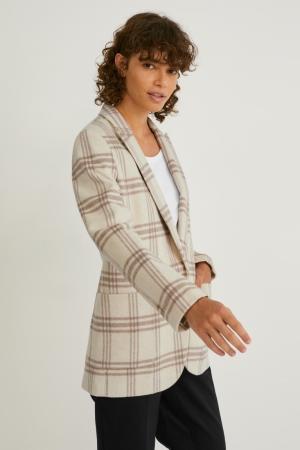 Blazer C&A Laine Blend Check Femme Beige | BI3521487