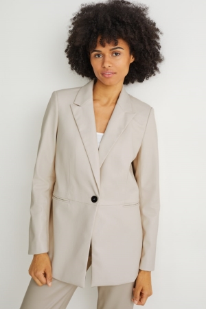 Blazer C&A Regular Fit Faux Cuir Femme Blanche | SG6983410