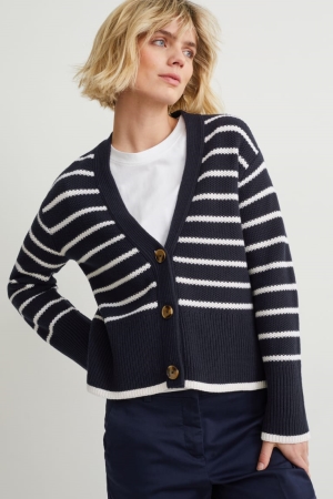 Cardigan C&A Basic Rayé Femme Bleu Blanche | RF1047239