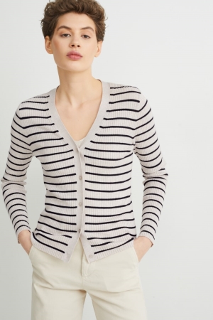Cardigan C&A Basic With Lenzing™ Ecovero™ Rayé Femme Beige | WJ9063258