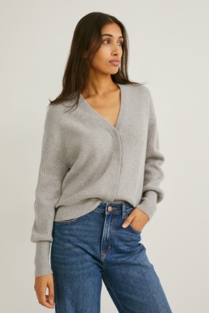 Cardigan C&A Cashmere Femme Grise Clair | HJ4123785