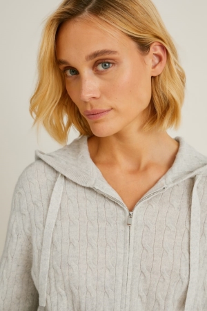 Cardigan C&A Cashmere With Hood Femme Blanche | HP2350867