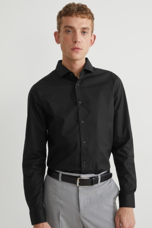 Chemises C&A Business Body Fit Cutaway Collar Flex Organic Coton Homme Noir | TY0895312
