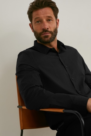 Chemises C&A Business Body Fit Kent Collar Organic Coton Lycra® Homme Noir | QZ6809215