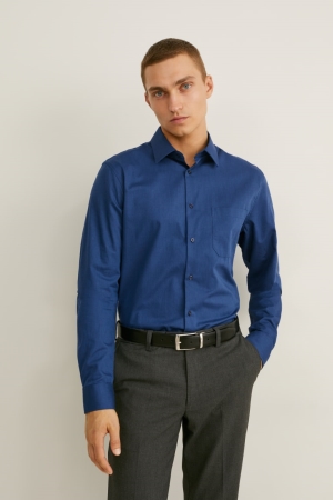 Chemises C&A Business Regular Fit Kent Collar Extra-Sleeve s Homme Bleu Foncé | FC8931062