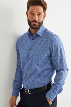 Chemises C&A Business Regular Fit Kent Collar Easy-iron Patterned Homme Bleu Foncé | JY4257360