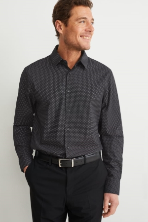 Chemises C&A Business Regular Fit Kent Collar Easy-iron Homme Noir | TI4876159