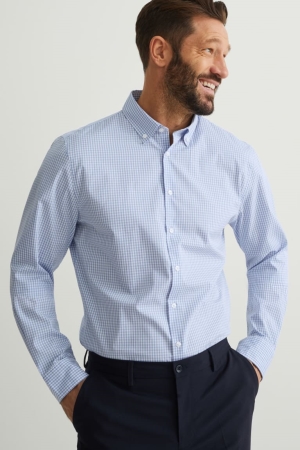 Chemises C&A Business Slim Fit Button-down Collar Easy-iron Homme Bleu Clair | WC4073952