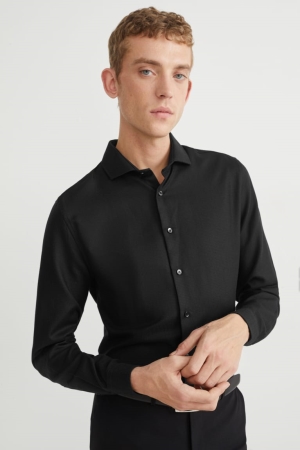 Chemises C&A Business Slim Fit Cutaway Collar Easy-iron Homme Noir | KN5196208