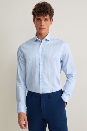 Chemises C&A Business Slim Fit Cutaway Collar Easy-iron Rayé Homme Bleu Blanche | TO4762081