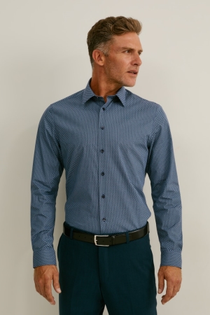Chemises C&A Business Slim Fit Extra Long Sleeve s Easy-iron Homme Bleu Bleu Foncé | XE6170529