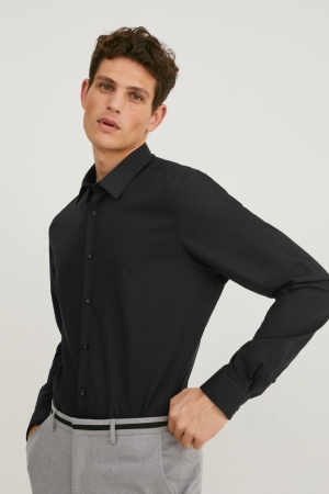 Chemises C&A Business Slim Fit Extra-long Sleeve s Easy-iron Homme Noir | LN3592648