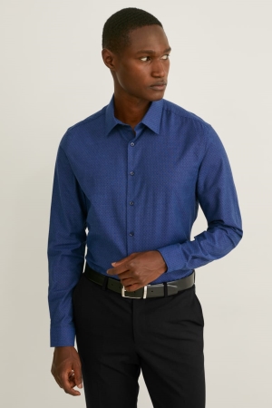 Chemises C&A Business Slim Fit Kent Collar Easy-iron Homme Bleu Foncé | EZ3124076