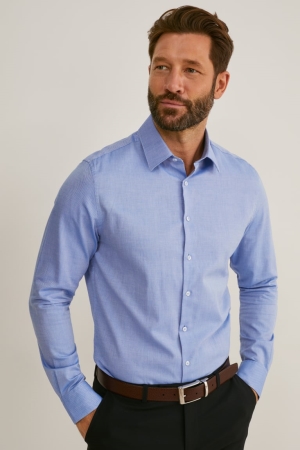 Chemises C&A Business Slim Fit Kent Collar Easy-iron Homme Bleu Clair | HB0582634