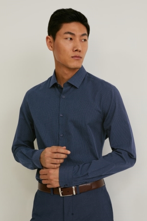 Chemises C&A Business Slim Fit Kent Collar Easy-iron Homme Bleu Foncé | OR7046298