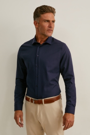 Chemises C&A Business Slim Fit Kent Collar Easy-iron Homme Bleu Foncé | QU2648973