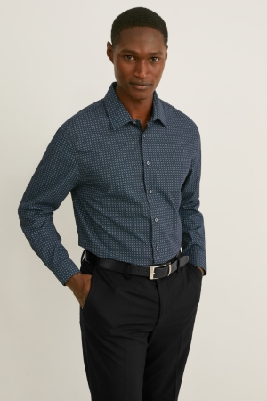 Chemises C&A Business Slim Fit Kent Collar Easy-iron Homme Vert Foncé Noir | RF1409678