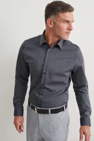 Chemises C&A Business Slim Fit Kent Collar Easy-iron Homme Grise | RM2501634