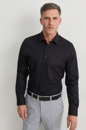 Chemises C&A Business Slim Fit Kent Collar Easy-iron Homme Noir | WT7340586