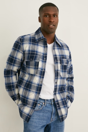 Chemises C&A Check Homme Bleu Foncé Blanche | DS8245307