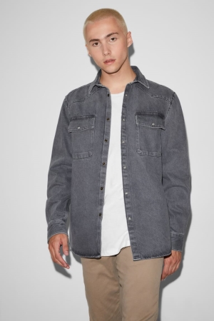 Chemises C&A Clockhouse Denim Kent Collar Homme Grise Foncé | KS5913807