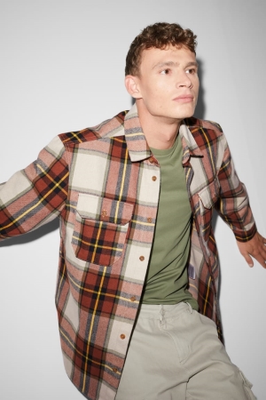 Chemises C&A Clockhouse Flannel Relaxed Fit Kent Collar Check Homme Beige | AR0926453