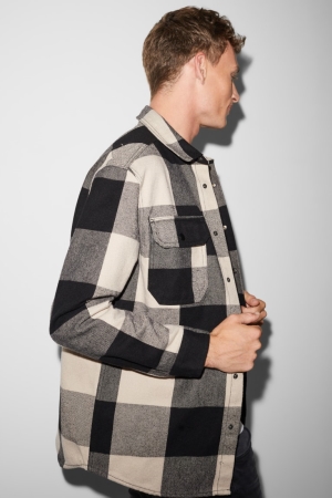 Chemises C&A Clockhouse Relaxed Fit Kent Collar Check Homme Beige | MG2148690
