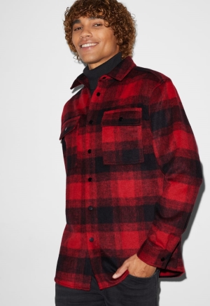 Chemises C&A Clockhouse Relaxed Fit Kent Collar Recycled Check Homme Rouge Noir | TE3170629