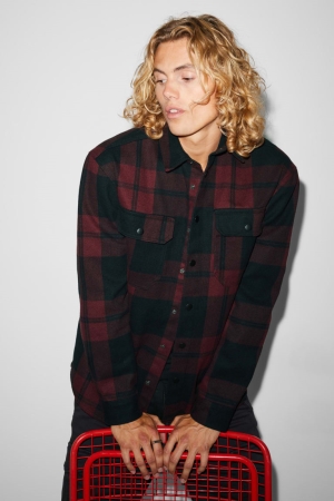 Chemises C&A Clockhouse Relaxed Fit Kent Collar Check Homme Rouge Noir | WR1423679