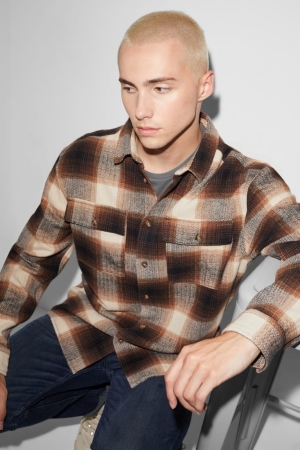 Chemises C&A Clockhouse Relaxed Fit Kent Collar Check Homme Marron | ZG3507196