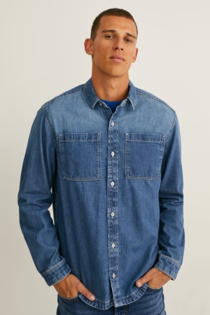 Chemises C&A Denim Regular Fit Cradle To Cradle Certified® Gold Homme Bleu | EY6138294