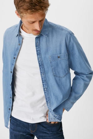 Chemises C&A Denim Regular Fit Kent Collar Homme Bleu | IB5083467