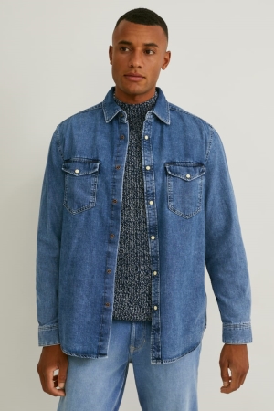 Chemises C&A Denim Regular Fit Kent Collar Recycled Homme Bleu | JF7401396