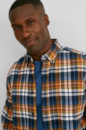 Chemises C&A Flannel Regular Fit Button-down Collar Check Homme Orange | QV6801354