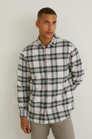 Chemises C&A Flannel Regular Fit Kent Collar Check Homme Marron Blanche | HW9350741
