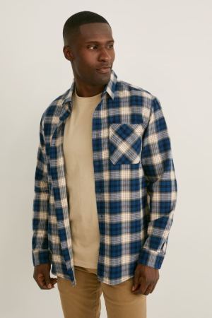 Chemises C&A Flannel Regular Fit Kent Collar Check Homme Beige | ST2139480