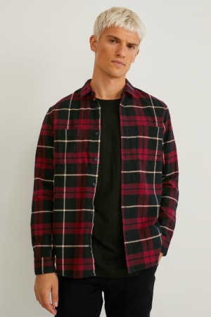 Chemises C&A Flannel Regular Fit Kent Collar Check Homme Rouge Noir | ZE0381546