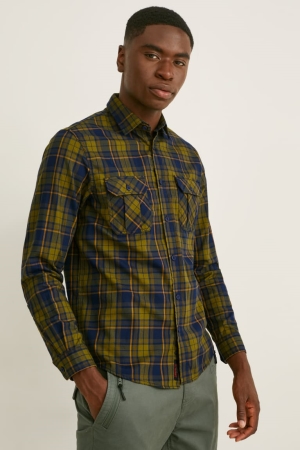 Chemises C&A Flannel Regular Fit Kent Collar Thermolite® Check Homme Vert Foncé | ZT1602894