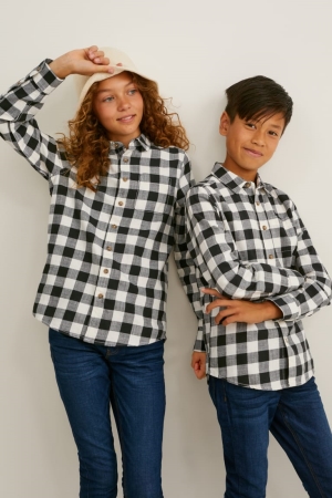 Chemises C&A Genderneutral Organic Coton Check Garcon Noir Grise | SE4659387