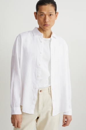 Chemises C&A Linen Regular Fit Cutaway Collar Homme Blanche | KH1572648