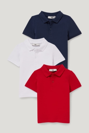 Chemises C&A Multipack Of 3 Polo With In-conversion Coton Garcon Rouge Bleu | SC8609357