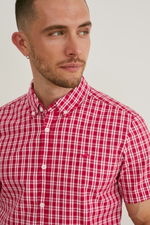 Chemises C&A Mustang Slim Fit Button-down Collar Check Homme Blanche Rouge | MC6850421