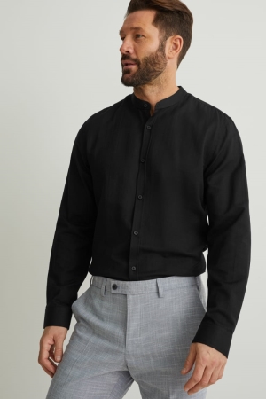 Chemises C&A Oxford Slim Fit Band Collar Homme Noir | XH4726103
