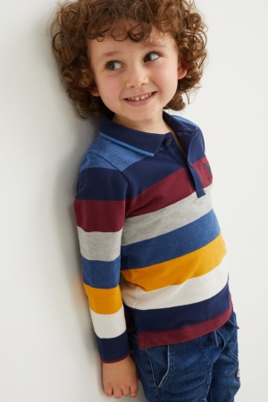 Chemises C&A Polo Rayé Garcon Bleu Foncé | IV3564728