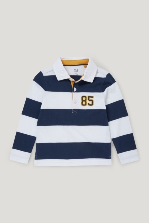 Chemises C&A Polo Rayé Garcon Bleu Foncé | OQ1240687