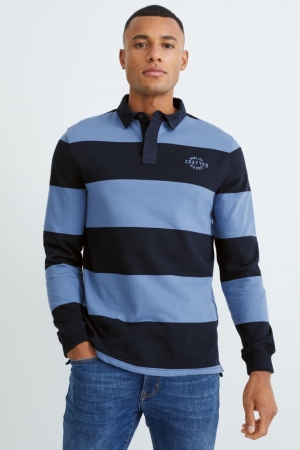 Chemises C&A Polo Rayé Homme Bleu Bleu Foncé | CM5841370