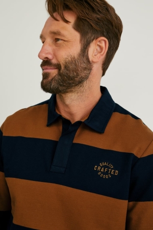 Chemises C&A Polo Rayé Homme Marron Bleu Foncé | CW1768329
