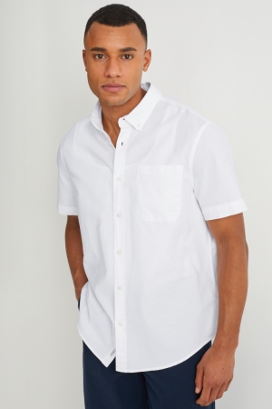 Chemises C&A Regular Fit Button-down Collar Organic Coton Homme Blanche | DK8659734