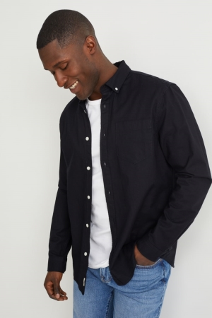 Chemises C&A Regular Fit Button-down Collar Organic Coton Homme Noir | SB2971843